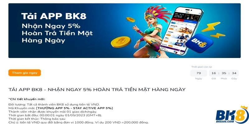 Tải App BK8, nhận ưu đãi 5% tiền chuyển hàng ngày